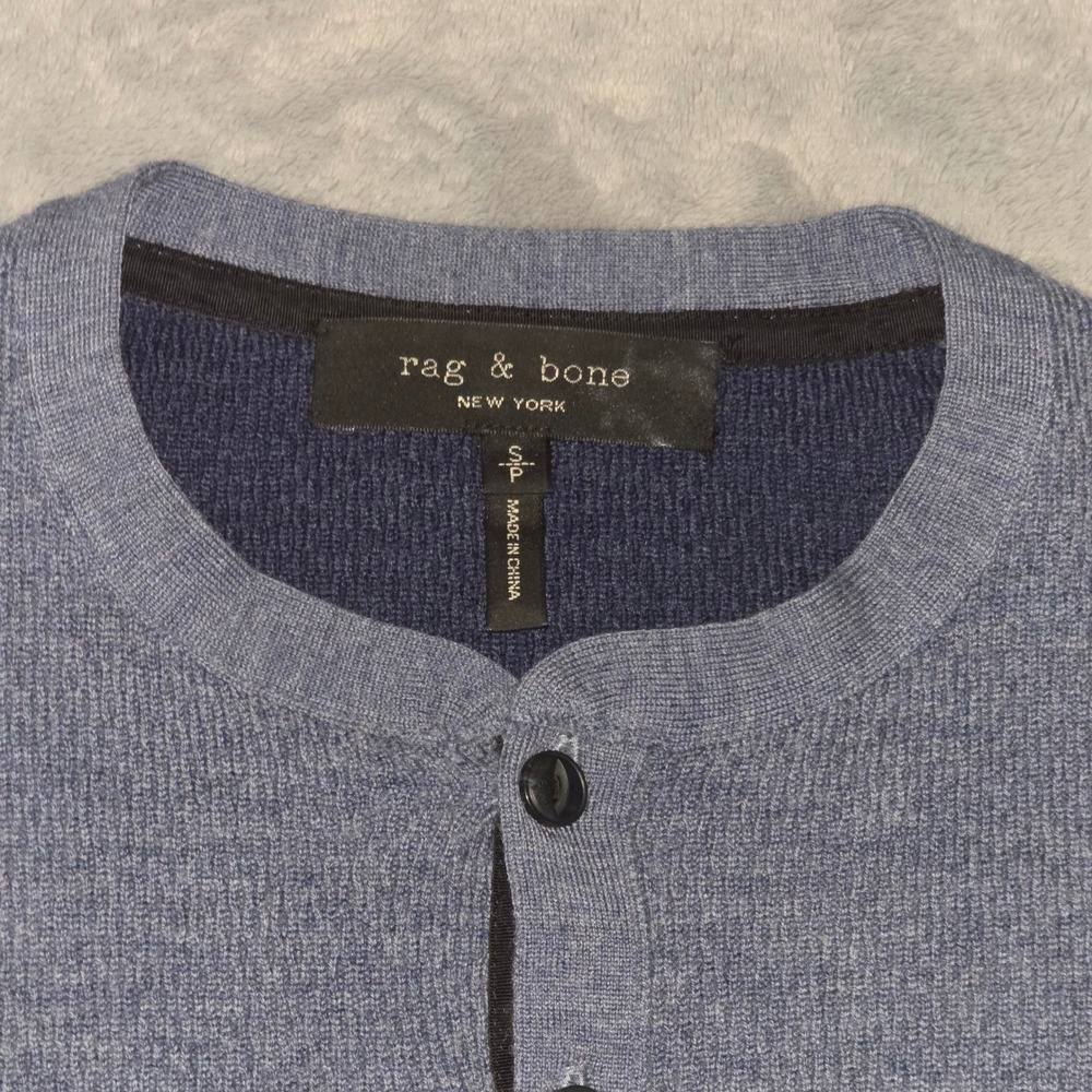 Rag & Bone Mens Henley Shirt Blue Grey Long Sleeve Knit Top Size Small